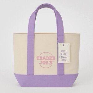 NWT Trader Joe's Rare Limited Pastel Lavender Mini Canvas Tote Lunch Bag